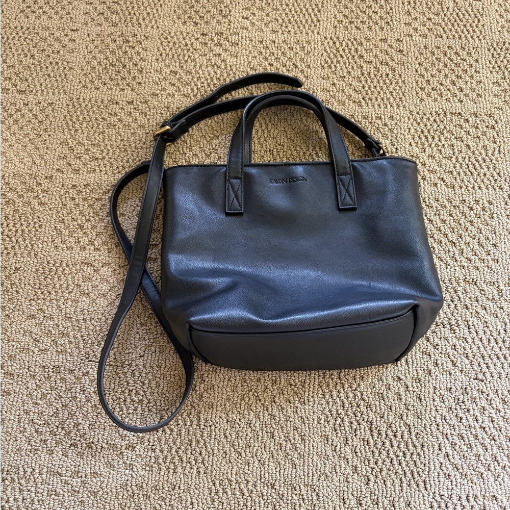 Fawn Design Black Leather Shoulder Satchel with Crossbody Strap